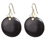 Handmade Black Ebony wood & Sweet Water Pearls Earrings