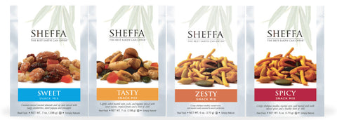 Sheffa Snack Mixes Variety 4 Pack Large Bags 6/7oz - 1 Sweet 1 Tasty 1 Zesty & 1 Spicy