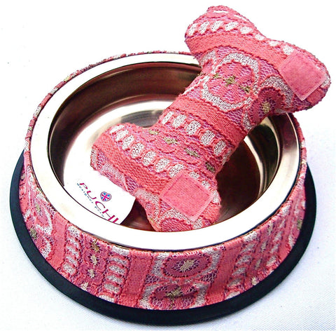 Sale 25% off Dinky Pink Dining Bowl with Detachable Cuddly Bone Toy