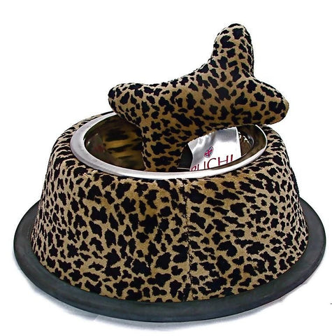 Leopard Dining Bowl with Detachable Cuddly Bone Toy