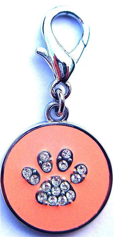 Diamante Paw Print dog or cat Tag in Pink