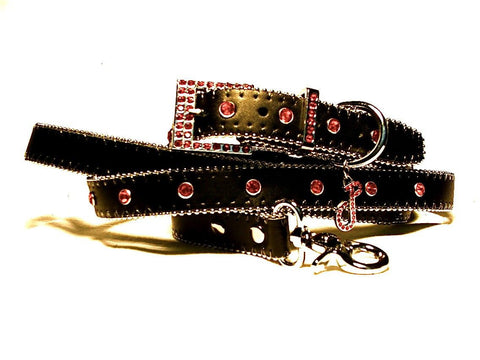 NEW Monte Carlo collar and lead set in Vulcan Black with red diamantes