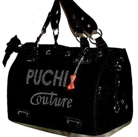 New Puchi Couture Pet Carrier in Black Suede