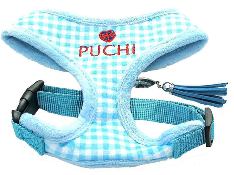 NEW Chequered Chic Softy Harness & Lead in SKY Blue